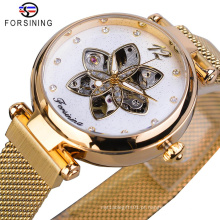 Relógio feminino de luxo 185 Forsining 2020 Relógio de luxo criativo de diamante relógio mecânico automático cor ouro